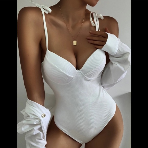 🆕 Tie Shoulder Ribbed One Piece Swimsuit - Picture 3 of 5